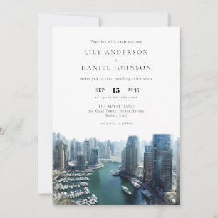 Convite Casamento Elegante com Paisagem de Dubai em Aquare