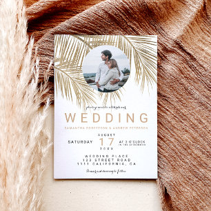 Convite Casamento elegante com palmeiras de ouro fotográf