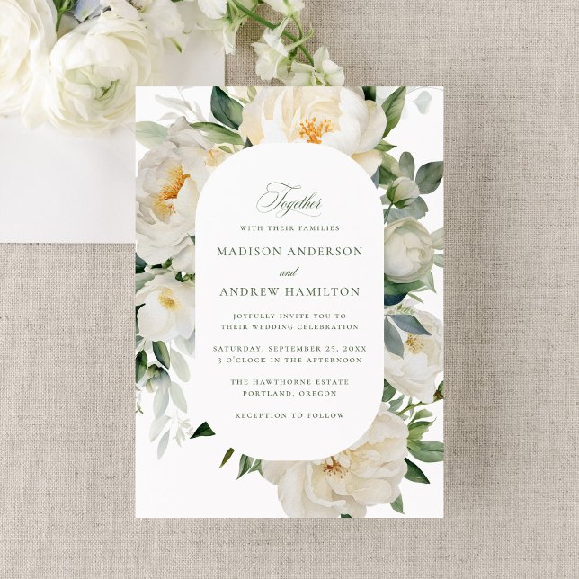Convite Casamento Elegante com Peônias Brancas (Criador carregado)
