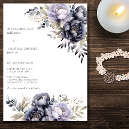 Convite Casamento Elegante com Peônias Lavanda e Pretas