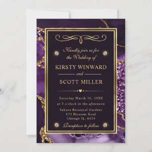 Convite Casamento Elegante com Purpura e Dourado e Lascas
