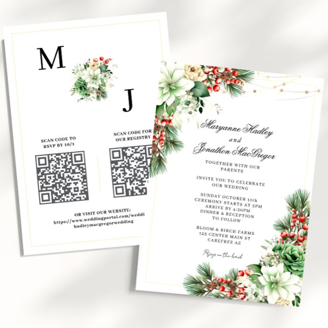 Convite Casamento Elegante com QR Code de Inverno (Criador carregado)