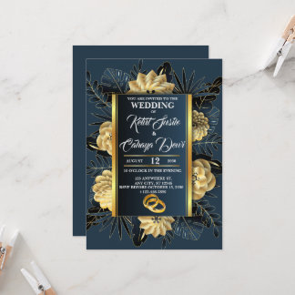 Convite Casamento elegante com Rosas e anéis