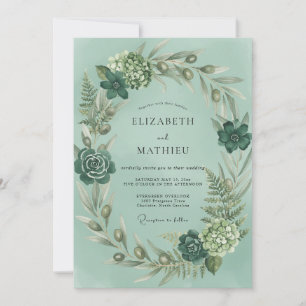 Convite Casamento Elegante com Samambaia e Espuma do Mar