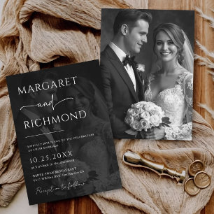 Convite Casamento Elegante com Sobreposição de Foto em Pre