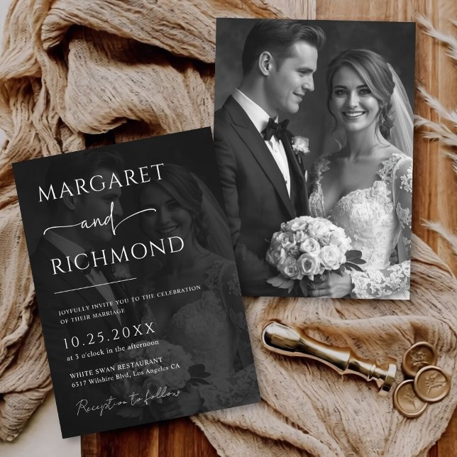 Convite Casamento Elegante com Sobreposição de Foto em Pre (Criador carregado)