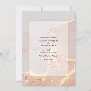 Convite Casamento Elegante com Tinta Alcoólica Rosa Dourad