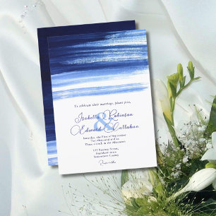 Convite Casamento Elegante com Traços de Pincel em Azul Ma