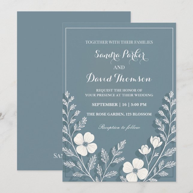 Convite casamento elegante com vassoura-de-flor-selvagem (Frente/Verso)