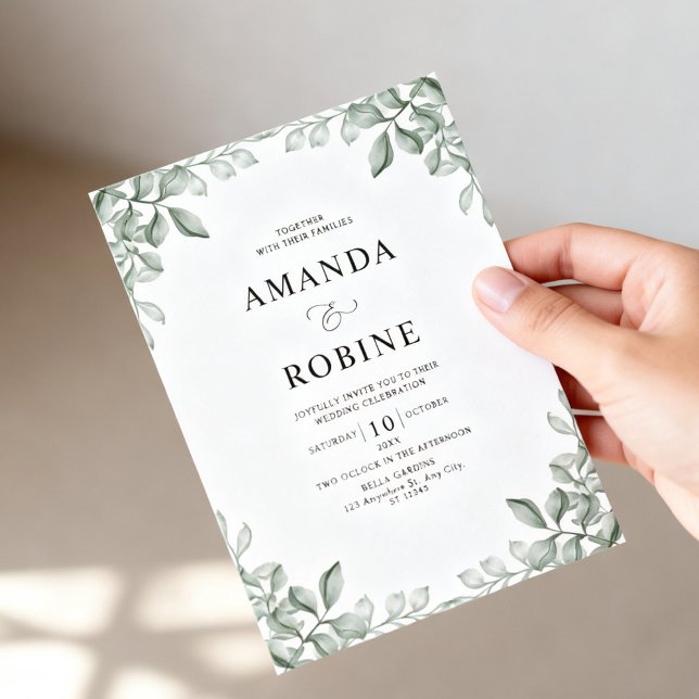 Convite Casamento Elegante com Vegetação Botânica (Criador carregado)