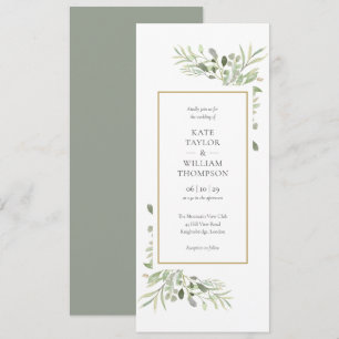 Convite Casamento Elegante com Vegetação em Aquarela