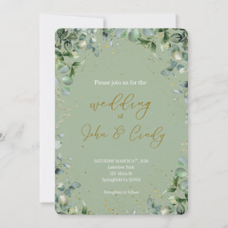 Convite Casamento Elegante com Verde Botânico e Poeira Dou