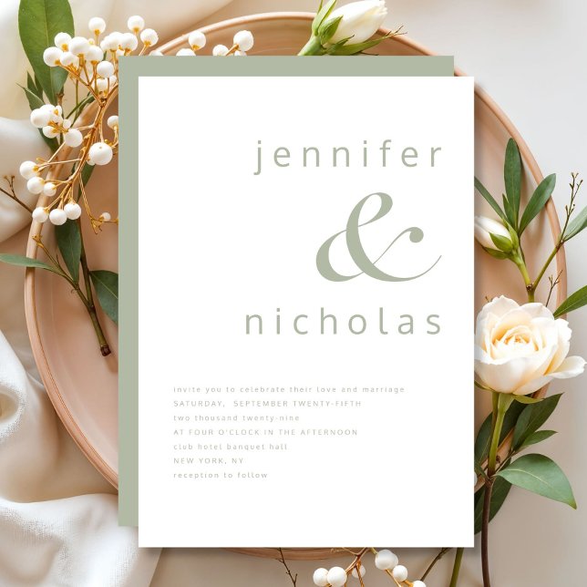 Convite Casamento Elegante com Verde Sage e E comercial (Elegant Sage Green Ampersand Wedding Invitation)