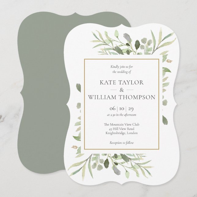 Convite Casamento Elegante com Verdor Campestre (Frente/Verso)