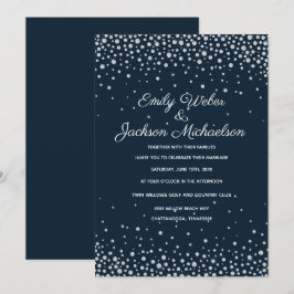 Convite Casamento Elegante Confete de Diamante Prata Azul 
