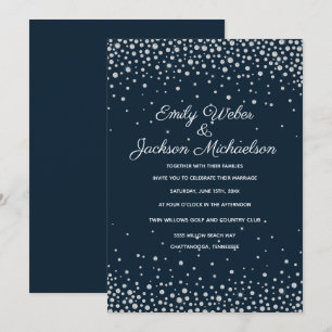 Convite Casamento Elegante Confete de Diamante Prata Azul 