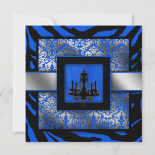 Convite Casamento Elegante Convide o Chandelier Zebra Azul