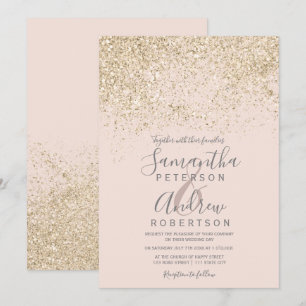 Convite casamento elegante cor-de-rosa-claro com brilho