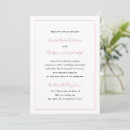 Convite Casamento Elegante Cor-de-Rosa-Rosa-Blush de Front