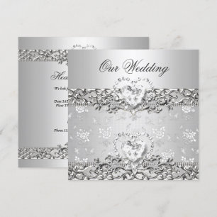 Convite Casamento Elegante Coração de Diamante Branco Prat