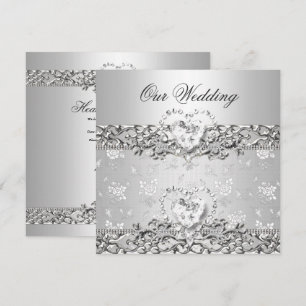 Convite Casamento Elegante Coração de Diamante Branco Prat