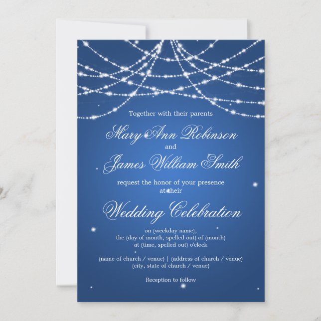Convite Casamento Elegante Corda Azul Brilhante (Frente)