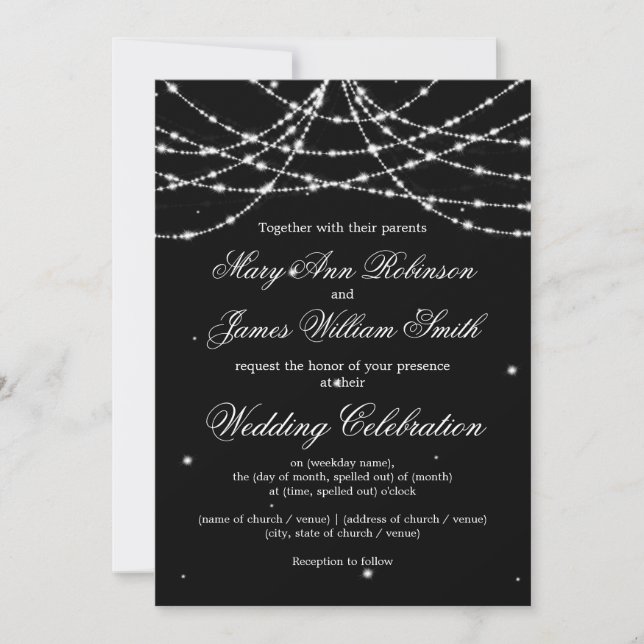 Convite Casamento Elegante Corda Preta Brilhante (Frente)