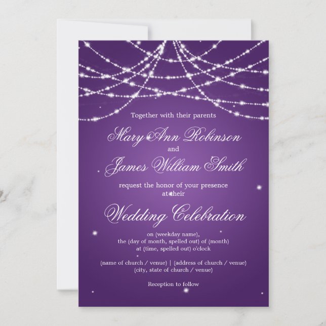 Convite Casamento Elegante Corda Roxa Brilhante (Frente)