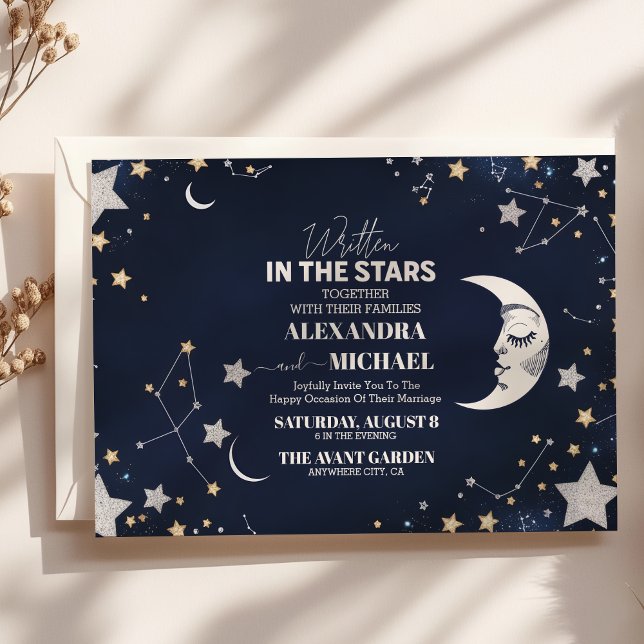 Convite Casamento Elegante Crescente Celestial Lua (Criador carregado)