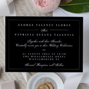 Convite Casamento Elegante da Caligrafia Formal Preta e Br