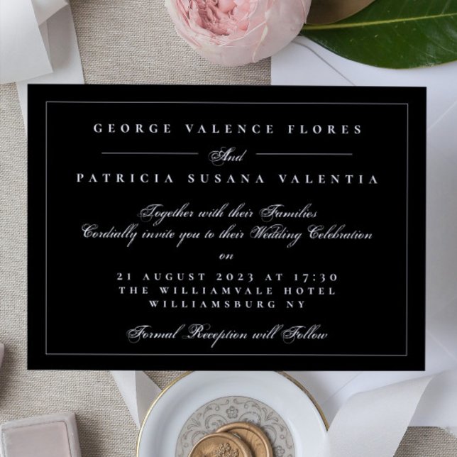 Convite Casamento Elegante da Caligrafia Formal Preta e Br (Criador carregado)
