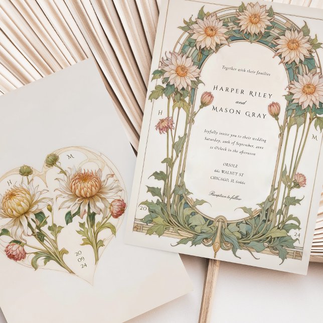 Convite Casamento Elegante Dahlia Art Nouveau (Criador carregado)