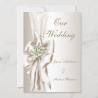 Casamento Elegante Damask Pérola Creme Laço Branco