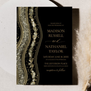 Convite Casamento Elegante de Ágata Branca e Ouro Preto