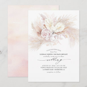 Convite Casamento Elegante de Anthurium Branco e de Pampas