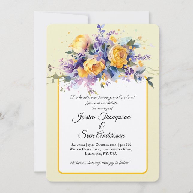 Convite Casamento Elegante De Aquarela Amarelo-Amarela-Man (Frente)