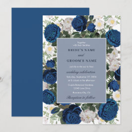 Convite Casamento Elegante De Aquarela Azul Moderno