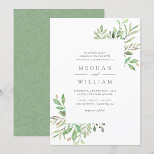 Convite Casamento Elegante De Aquarela Botânica