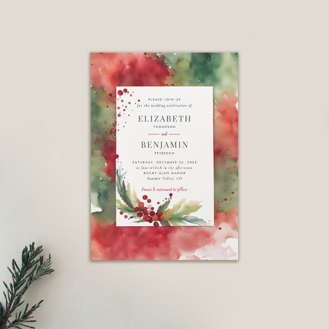 Convite Casamento Elegante De Aquarela Moderna De Natal De (winter wedding invitation modern christmas dreamy watercolor elegant casual contemporary)