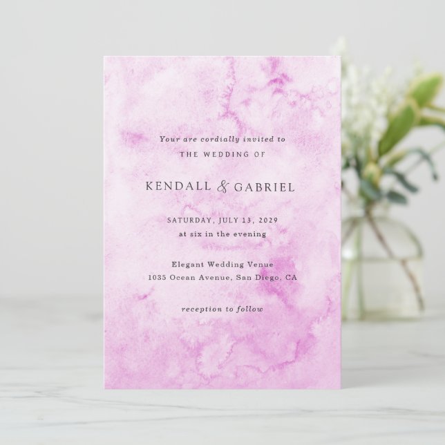 Convite Casamento Elegante de Aquarela Rosa Kendall (Em pé/Frente)