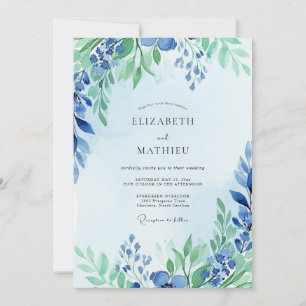 Convite Casamento Elegante de Azul Desbotado na Primavera
