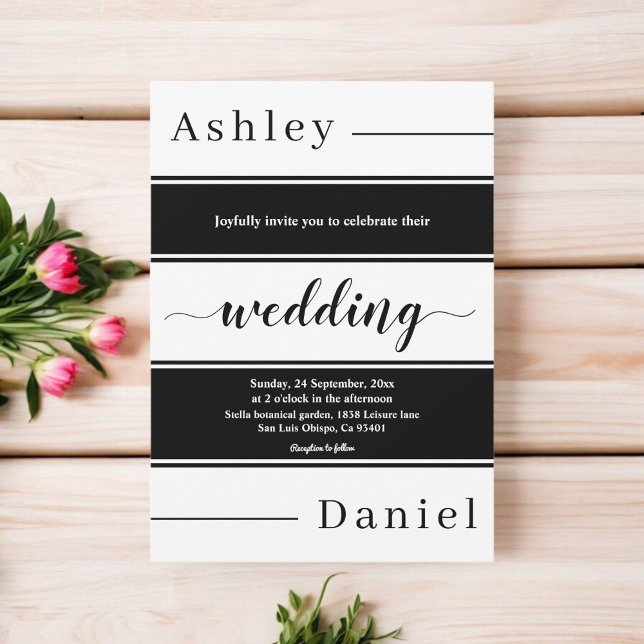 Convite Casamento Elegante De Bandas Negras E Brancas Mode (Criador carregado)