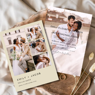 Convite Casamento Elegante de Beige Beige, com 5 Fotografi