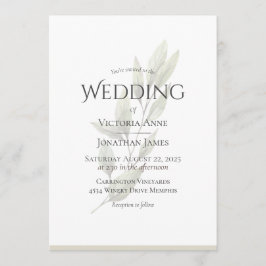 Convite Casamento Elegante de Beige Watercolor Greenery