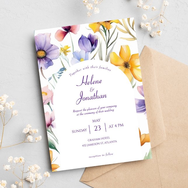 Convite Casamento Elegante de Boho Floral Boho Floral (Wildflower Watercolor Floral Boho Elegant Wedding Invitation)