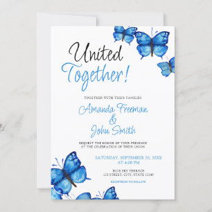 Convite Casamento Elegante De Borboletas Azuis De Aquarela