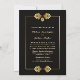 Convite Casamento Elegante de Borda Dourada e Negra
