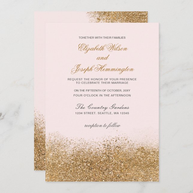 Convite Casamento Elegante de Brilhante Dourado Glitter Sp (Frente/Verso)