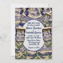 Casamento elegante de chinoiserie azul e branca