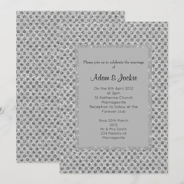 Convite CASAMENTO ELEGANTE DE Cinza de prata (Frente/Verso)